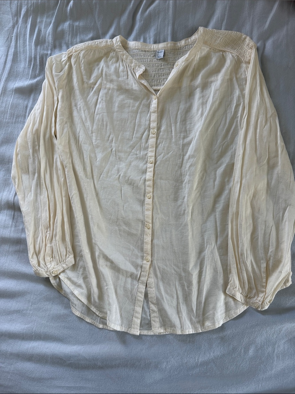 Old Navy Cream Smocked Top with Elastic Bodice